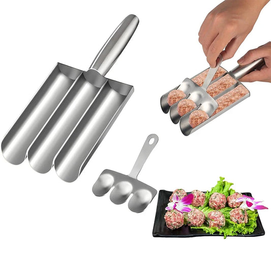 Stainless Steel Triple Meatball Maker Scoop – Fish Ball, Prawn Ball & Vegetable Ball Maker Tool – Best for Making Even Balls Fast