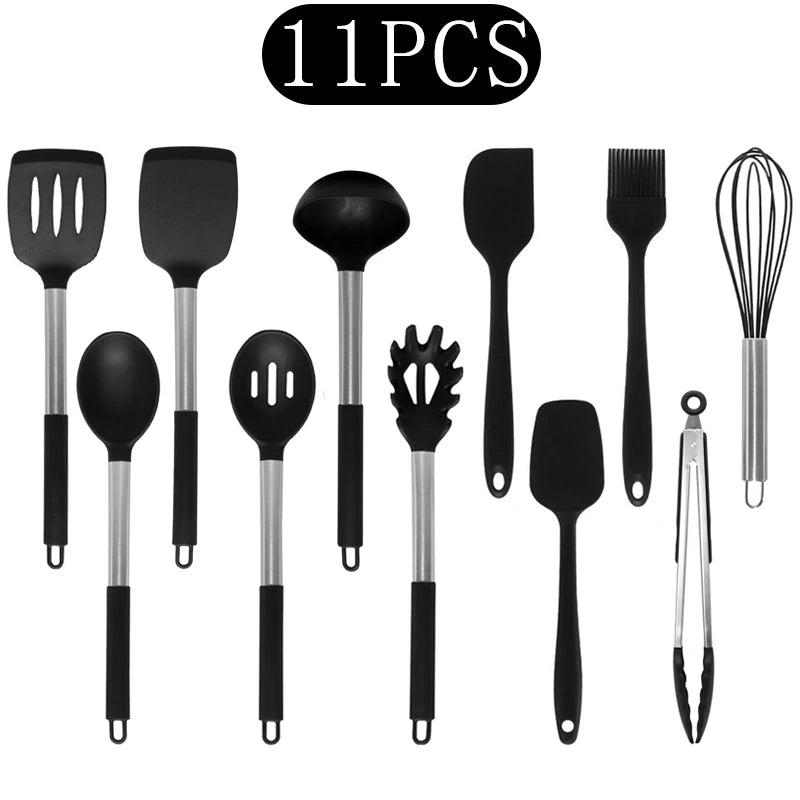 Silicone Kitchen Utensils Set with Stainless Steel Handles – Non-Stick, Heat-Resistant Cooking  Kitchen Utensils for Everyday Cooking & Baking, Available in 4 Colours & Multiple Set Sizes