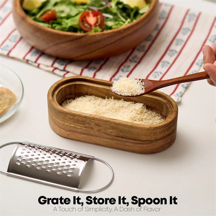 Stainless Steel Cheese Grater with Wooden Container