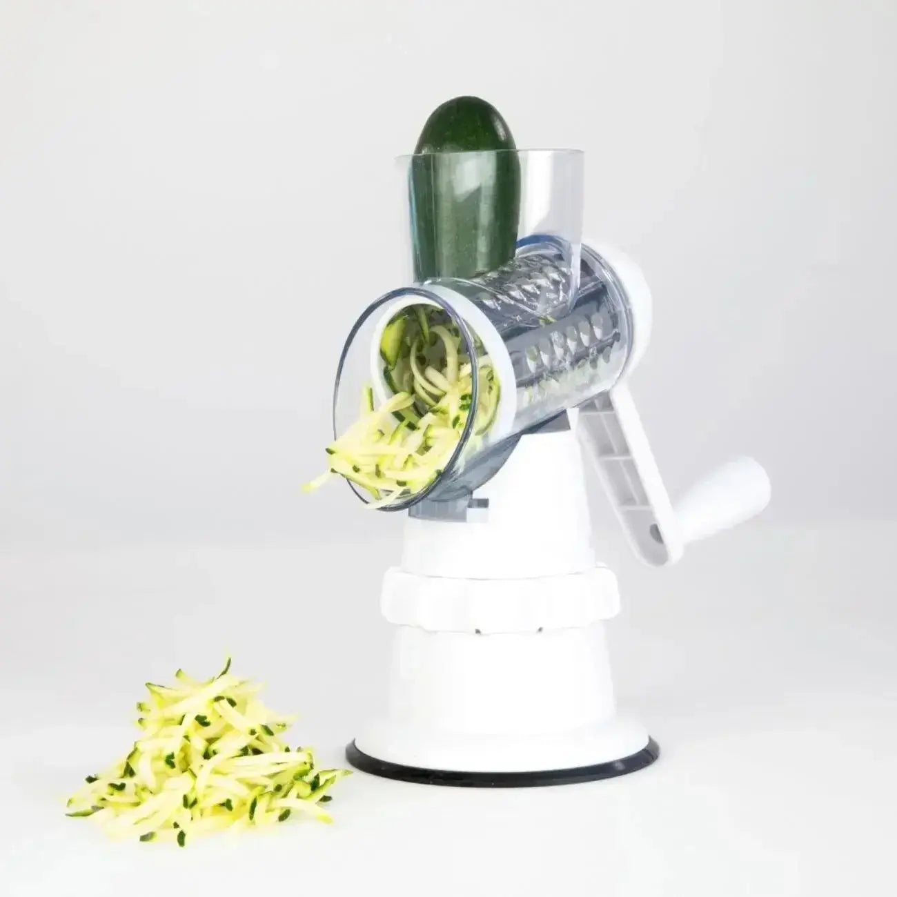 3 in 1 Rotary Cheese Grater – Multifunctional Slicer and Shredder for Effortless Kitchen Prep with Easy-to-Swap Stainless Steel Interchangeable Rotating Drum Blades (White)