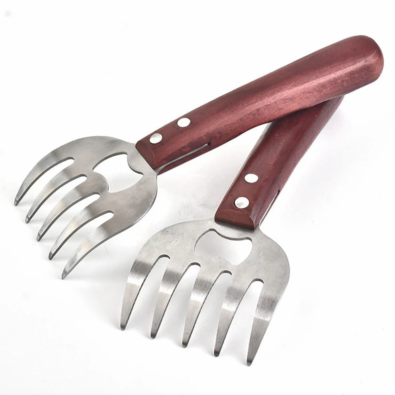 Meat Shredder Claws with Wooden Handle — Set of 2 Red