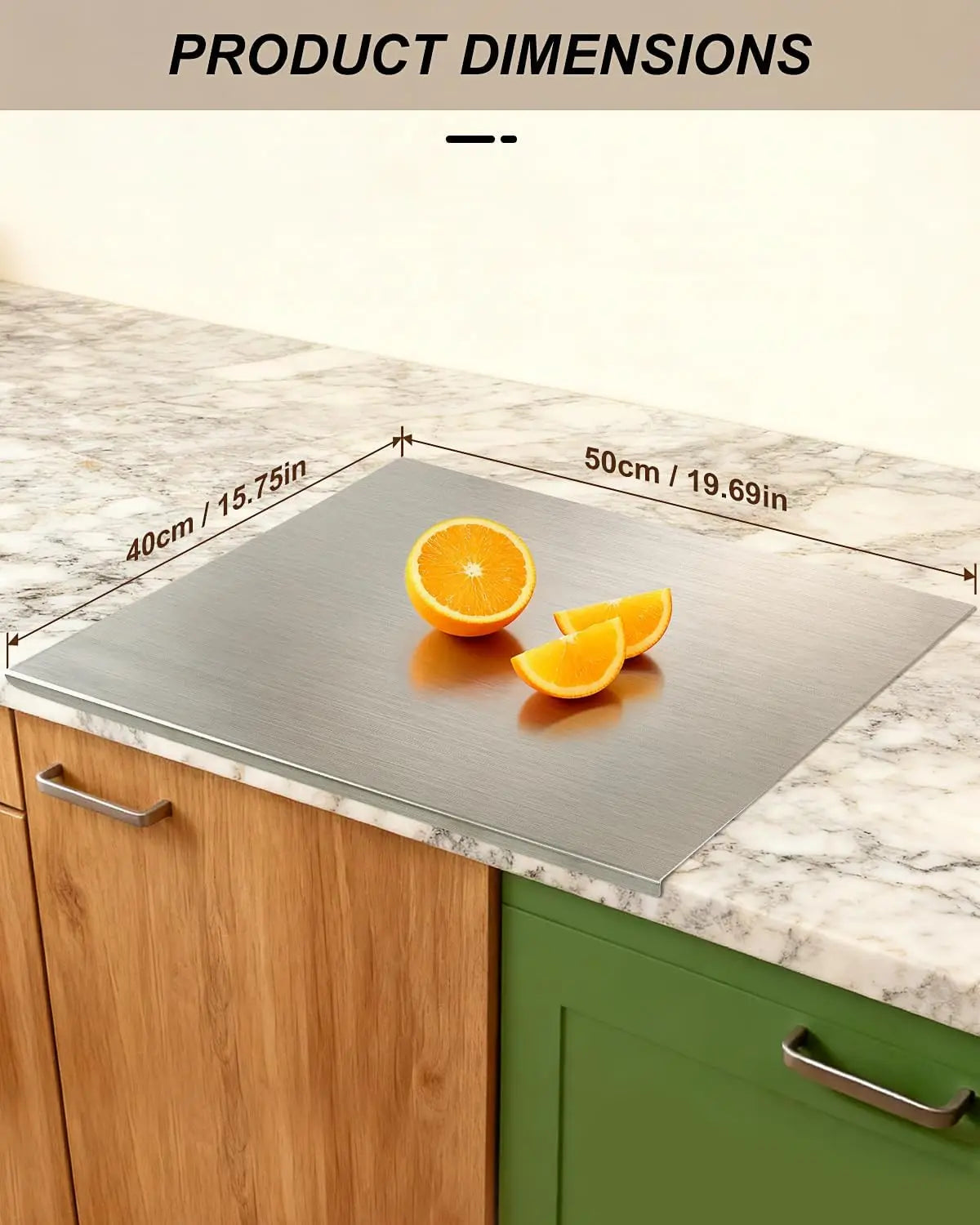 Stainless Steel Chopping Board with Counter Lip – Large Food-Grade Metal Cutting Board with Non-Slip Mat – Ideal for Meat, Veg, Bread & Dough – Available in 50 x 40cm & 70 x 58cm