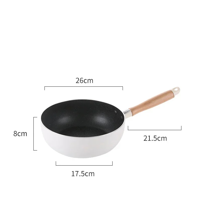 Non-Stick Wok Frying Pan with Wooden Handle – Deep Skillet for Stir-Fries, Sautéing, Frying, Noodles, One-Pan Meals, Steak, Eggs, Pancakes & Daily Cooking  – Induction & Gas Stove Compatible – Available in 20cm, 24cm, 26cm & 28cm