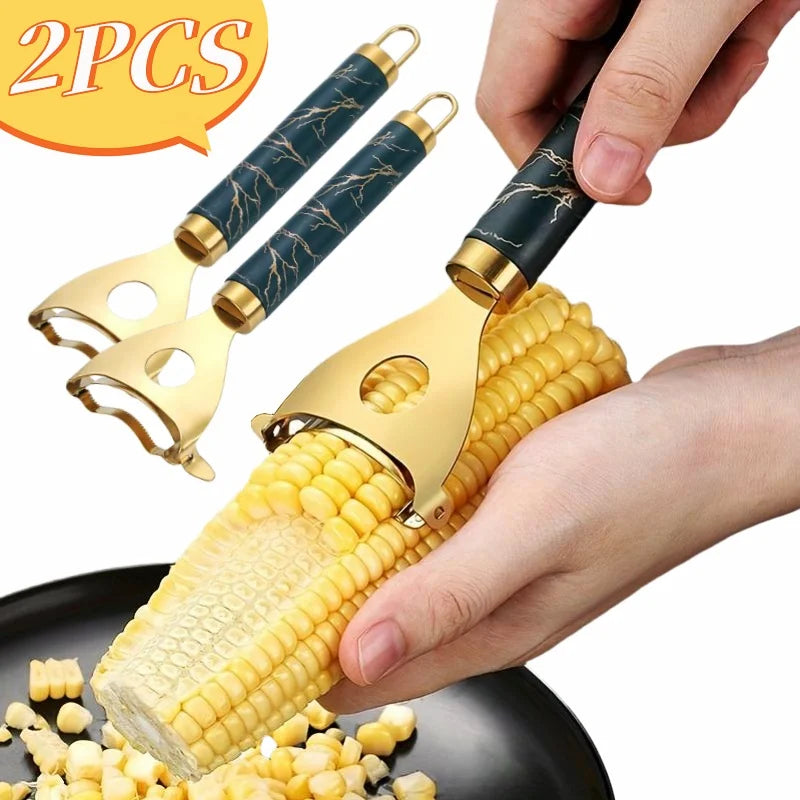 Golden & Silver Corn Stripper with Hanging Hook – 410 Stainless Steel Corn Kernel Peeler & Planer – Great for Sweetcorn, Salads & Salsas – Available in 1 & 2 Packs