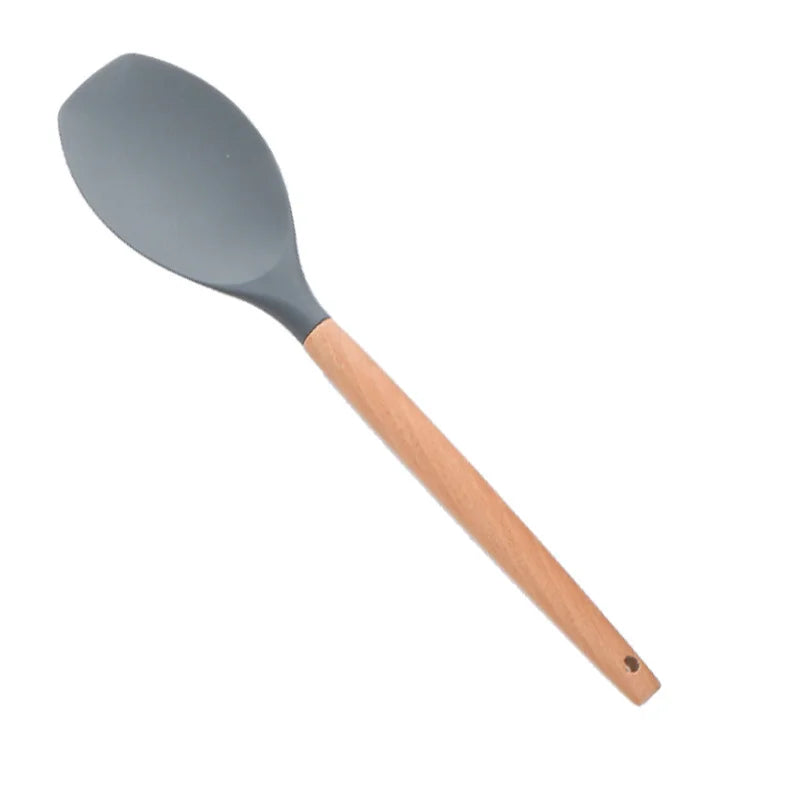 Heat Resistant Silicone Cooking Utensil with Wooden Handle – Up to 230°C Turner, Tongs, Spatula, Spoon, Brush & Whisk – Ideal for Nonstick Cookware Style 19