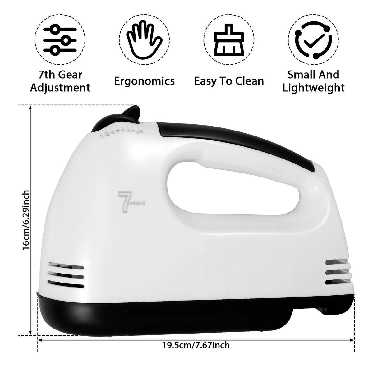 7 Speed Electric Hand Mixer – 260W Handheld Whisk with Dough Hooks & Beaters – Perfect for Cakes, Cream & Egg Whites