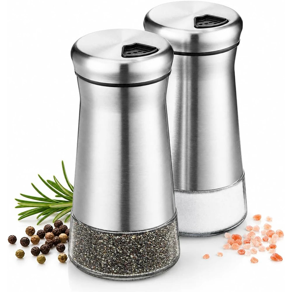 Glass Salt Shaker with Stainless Steel Lid – Spice Dispenser with Adjustable Pour Holes – Perfect for Salt, Pepper & Seasonings – Available in 1 & 2 Pieces 2 Pieces