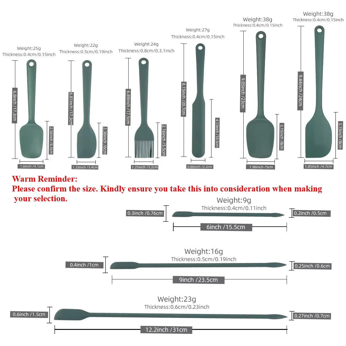 Silicone Spatula Set Green 9PCS