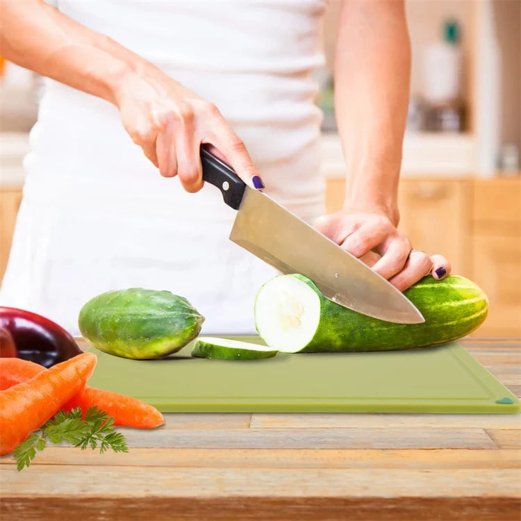 4 Piece Colour-Coded Plastic Chopping Board Set with Storage Stand – Thick Slip-Resistant Cutting Boards – Great for Meat, Fish, Vegetables & Fruit