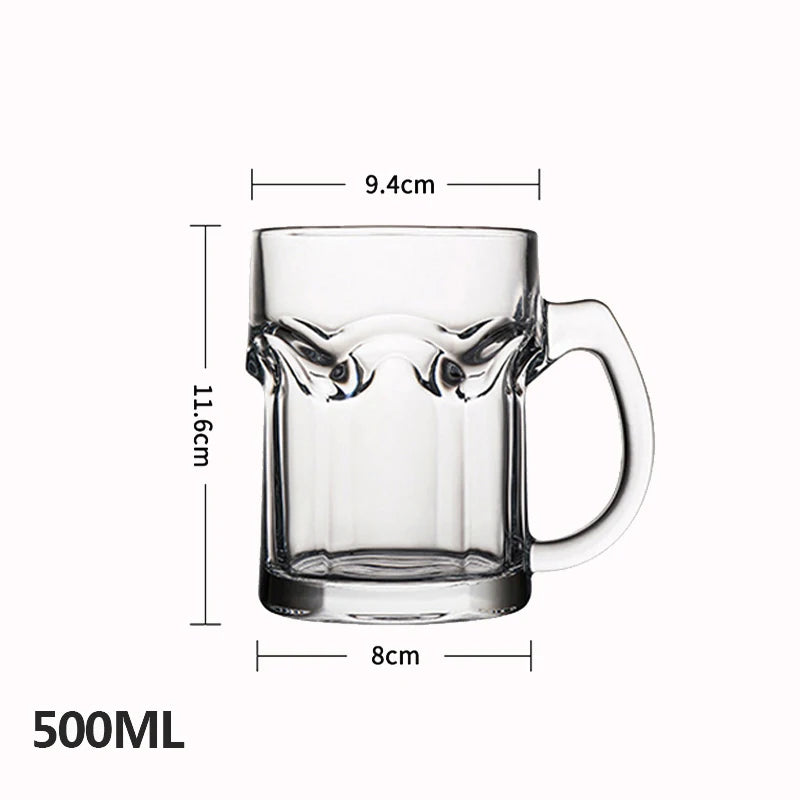 500ml Clear Dimpled Glass Mug with Handle – Durable Glass Drinking Stein – Perfect for Water, Juice, Milk & Iced Coffee