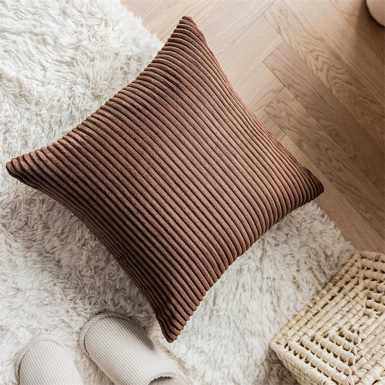 2 Piece Corduroy Striped Throw Pillow Cases 45x45cm – Soft Plush Decorative Cushion Covers – Great for Sofas, Beds & Living Rooms
