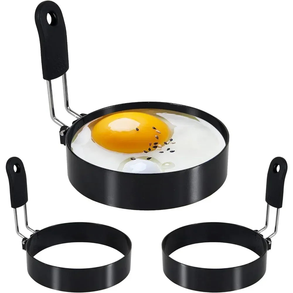 Stainless Steel Egg & Pancake Rings – Non-Stick Anti-Scald Egg Moulds with Folding Handles – Ideal for Fried Eggs, Muffins & Pancakes