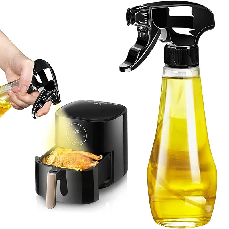 240ml Glass Oil Sprayer Bottle with Rotating Nozzle – Olive Oil Mister & Spritzer – Great for Air Fryers, Salads & Roasting – Available in Black, White & Silver Colours