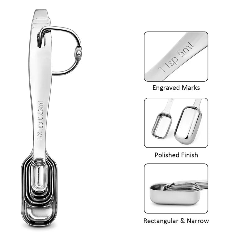6 Piece Stainless Steel Measuring Spoon Set – Narrow Spoons for Spice Jars – Perfect for Cooking & Baking Measurements