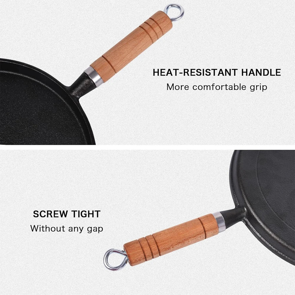 Cast Iron Frying Pan – Pre-Seasoned Skillet & Pancake Pan with Long Handle – Ideal for Steaks, Eggs & Crepes (23cm)