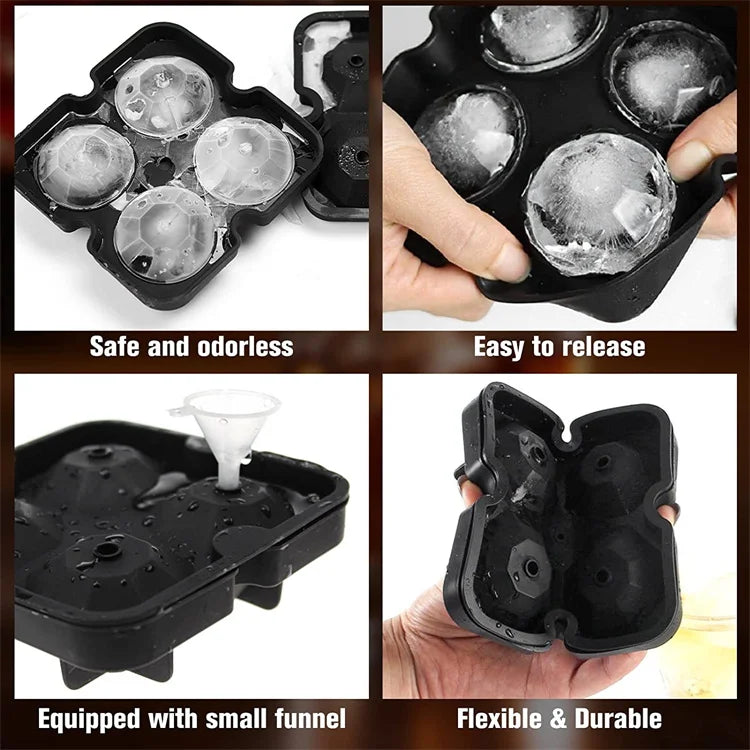 Large Silicone Ice Cube Tray with Lid – Reusable Ice Mould for Big Cubes, Spheres & Diamonds – Ideal for Cold Drinks & Iced Coffee – Available in Square Cube, Sphere & Diamond
