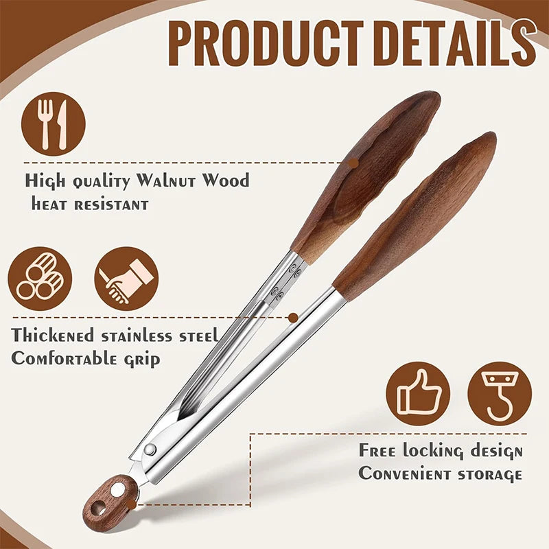 Stainless Steel Kitchen Tongs with Wooden Tips