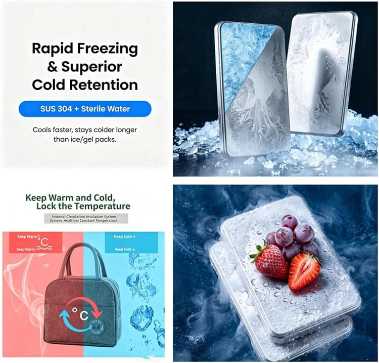Reusable 304 Stainless Steel Ice Packs – Quick Freeze Metal Cooling Plates for Cool Bags & Lunch Boxes – Ideal for Picnics & Camping