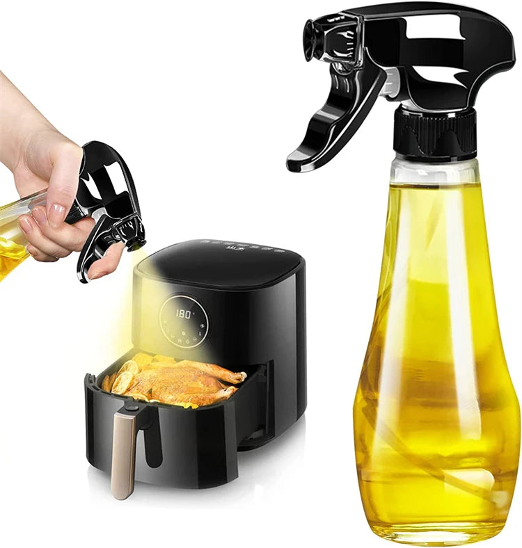 240ml Glass Oil Sprayer Bottle with Rotating Nozzle – Olive Oil Mister & Spritzer – Great for Air Fryers, Salads & Roasting – Available in Black, White & Silver Colours