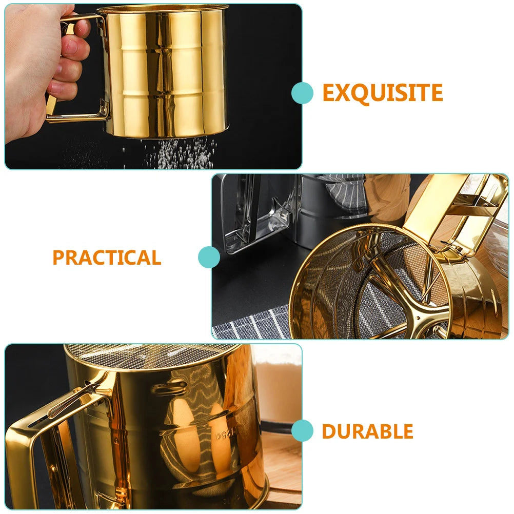 Strainer Stainless Steel Flour Sieve Baking Tool Sifter Metal Multipurpose Golden Cup