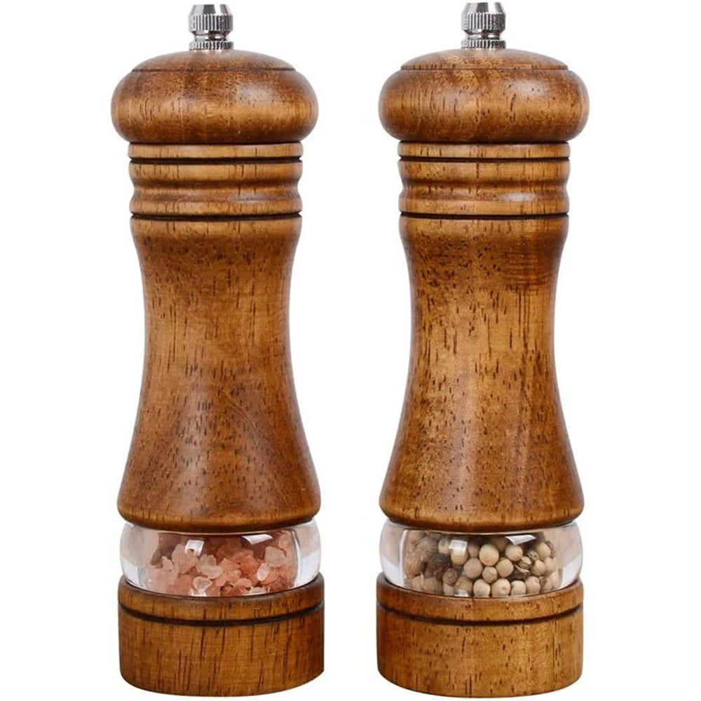 Classic Oak Wood Salt & Pepper Mill Set – Adjustable Manual Pepper Grinder & Salt Grinder with Ceramic Core – Best for the Kitchen & Dining Table