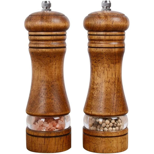 Classic Oak Wood Salt & Pepper Mill Set – Adjustable Manual Pepper Grinder & Salt Grinder with Ceramic Core – Best for the Kitchen & Dining Table