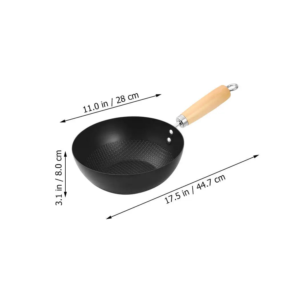 Non-Stick Iron Wok Pan with Wooden Handle – Multi-Purpose Stir-Fry & Frying Pan for Gas, Electric & Induction – Great for Everyday Cooking (28cm)