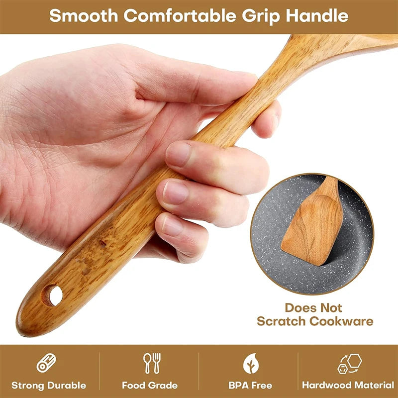 Natural Teak Wooden Kitchen Utensil Set