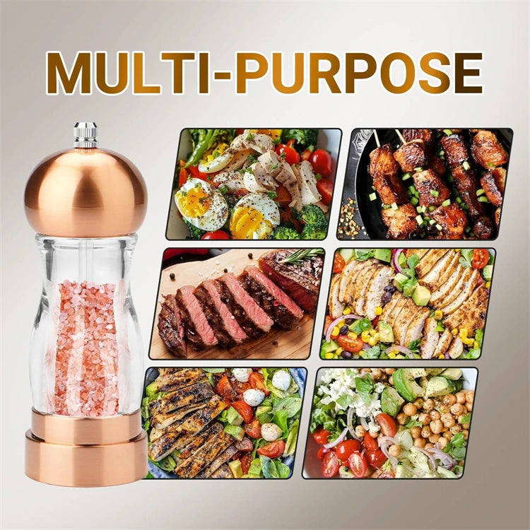 6 Inch Acrylic Salt & Pepper Mill – Manual Salt & Pepper Grinder with Adjustable Ceramic Coarseness – Refillable Peppercorn Grinder – Great for Sea Salt & Peppercorns for the Kitchen & Dining Table