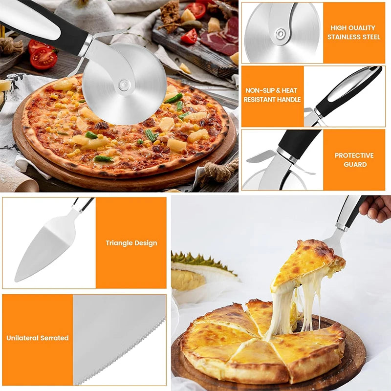 Stainless Steel Pizza Wheel Cutter & Server Set