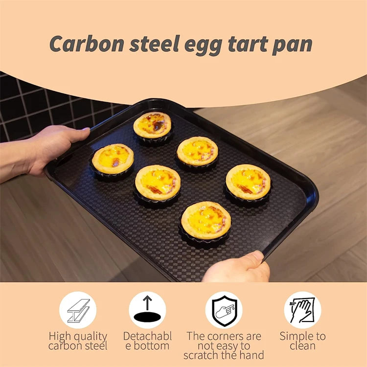 8cm Non-Stick Carbon Steel Mini Tart Pans with Removable Bottoms – Fluted Egg Tart Moulds – Great for Tarts, Quiches & Cupcakes – Available in 4 Pieces, 6 Pieces, 8 Pieces & 10 Pieces