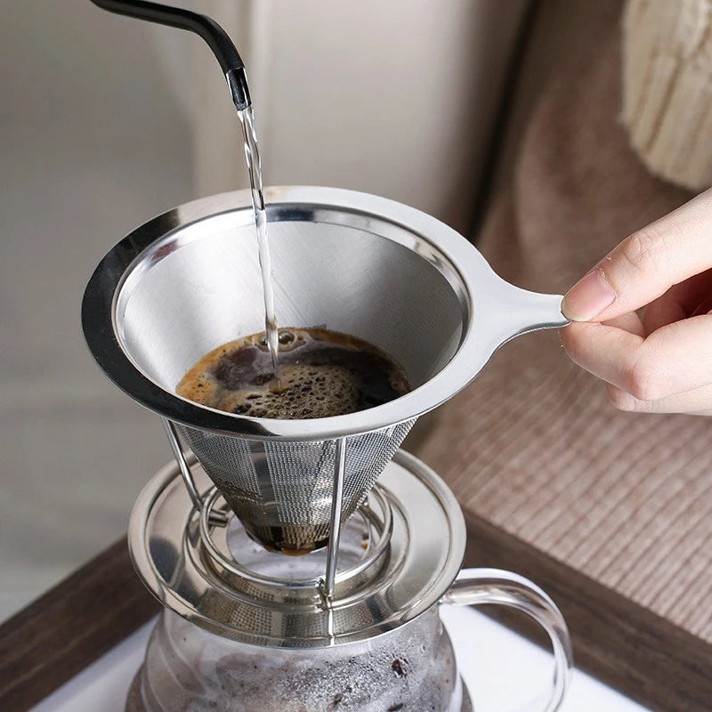 Stainless Steel Reusable Pour Over Coffee Dripper – Paperless Cone Coffee Filter for 1-4 Cups – Great for Fresh Filter Coffee at Home