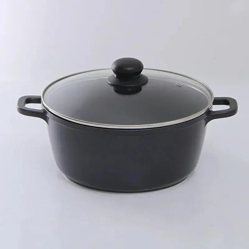Multi-Function Aluminium Non-Stick Double-Bottom Stock Pot / Soup Pot with Glass Lid – Ideal for Preparing Soups, Stocks, Stews, Boiling, Simmering, Curries & Daily Cooking – Compatible with Induction & Gas Stoves