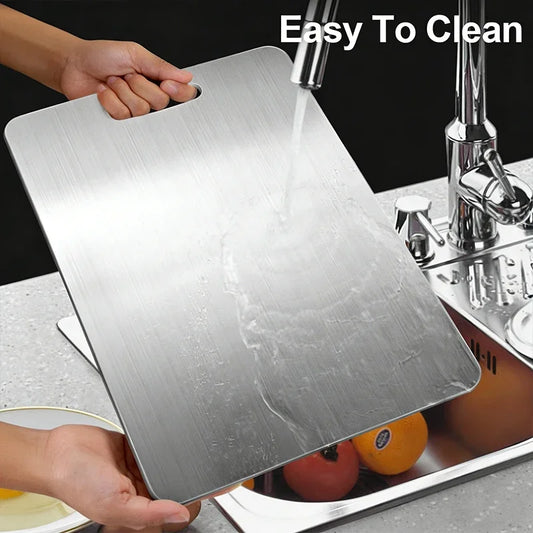 Titanium Stainless Steel Chopping Board – Thick Double-Sided Food-Grade Cutting Board with Juice Groove – Perfect for Meat, Fruit & Veg – Available in 4 Sizes