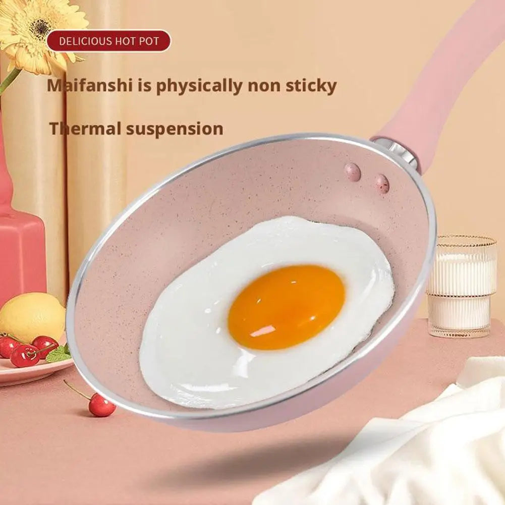Pink Mini Non-Stick Egg Frying Pan – Marble-Coated Flat-Bottom Breakfast Pan – Ideal for Single Eggs, Pancakes & Small Portions – Available in 12cm & 14cm