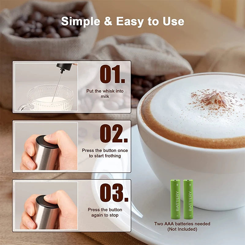 Mini Electric Milk Frother – Portable Handheld Foamer & Drink Mixer – Ideal for Cappuccino, Hot Chocolate & Whisking Eggs – Available in Black and Wood, Black and Silver, Black, Black and Copper & Silver Colours