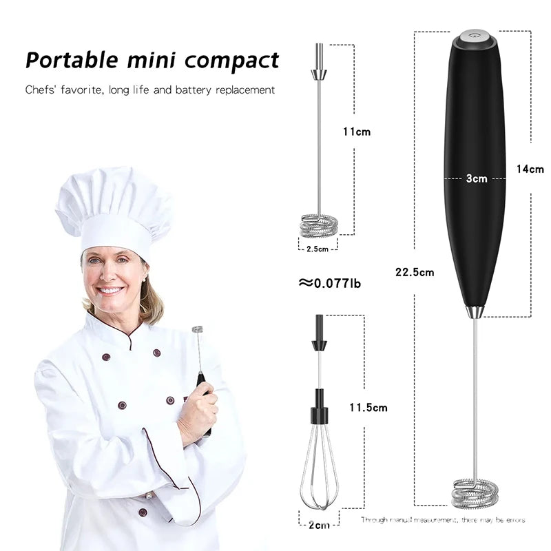Handheld Electric Milk Frother – Stainless Steel Whisk Foam Maker & Drink Mixer – Great for Cappuccino, Latte, Hot Chocolate & Frappé – Available in White, Red, Black, Light Green & Silver Colours