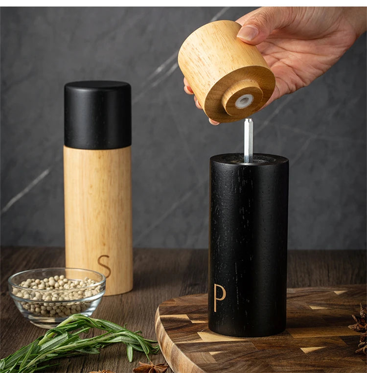 7 Inch Oak Wood Salt & Pepper Grinder Set – Manual Pepper Mill with Adjustable Ceramic Grinder – Perfect for Sea Salt & Peppercorns