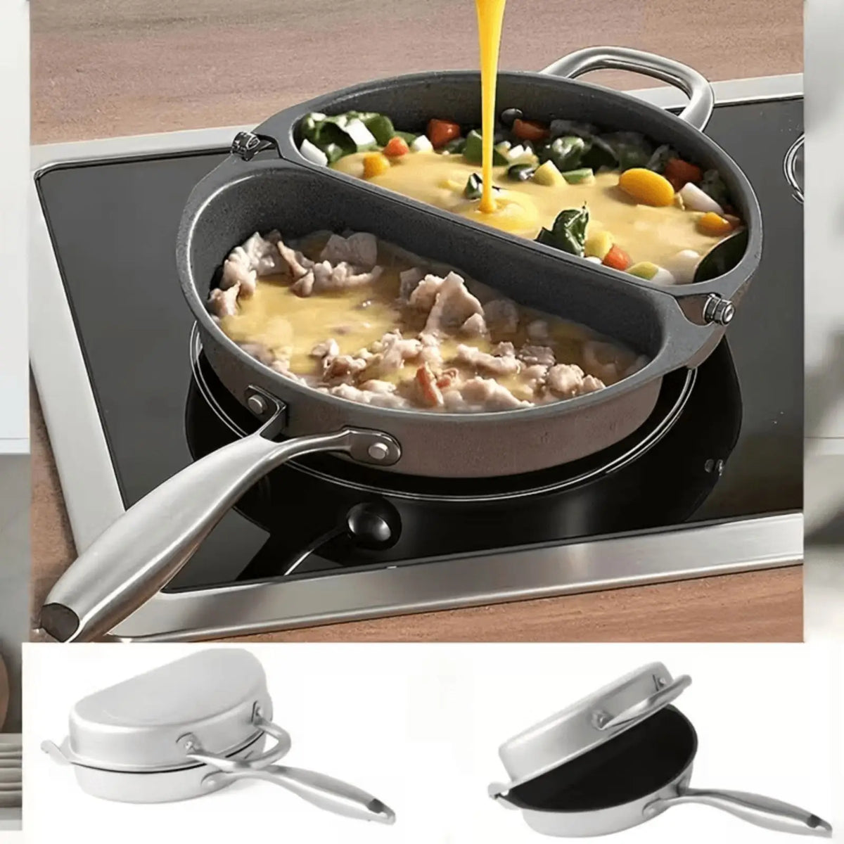 Double-Sided Folding Omelette Pan – Non-Stick Frittata & Egg Pan – Perfect for Omelettes, Pancakes & Toasted Sandwiches (24cm)