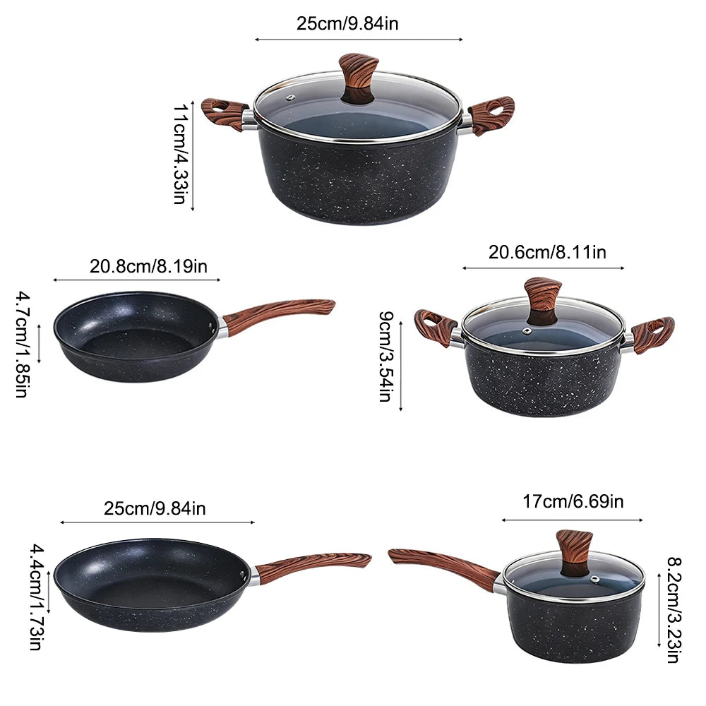 14 Piece Non-Stick Pots & Pans Set with Silicone Utensils – Maifan Stone Wok, Soup Pot & Frying Pan – Ideal for Home & Family Cooking