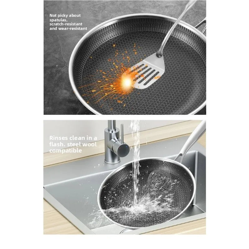 304 Stainless Steel Honeycomb Frying Pan