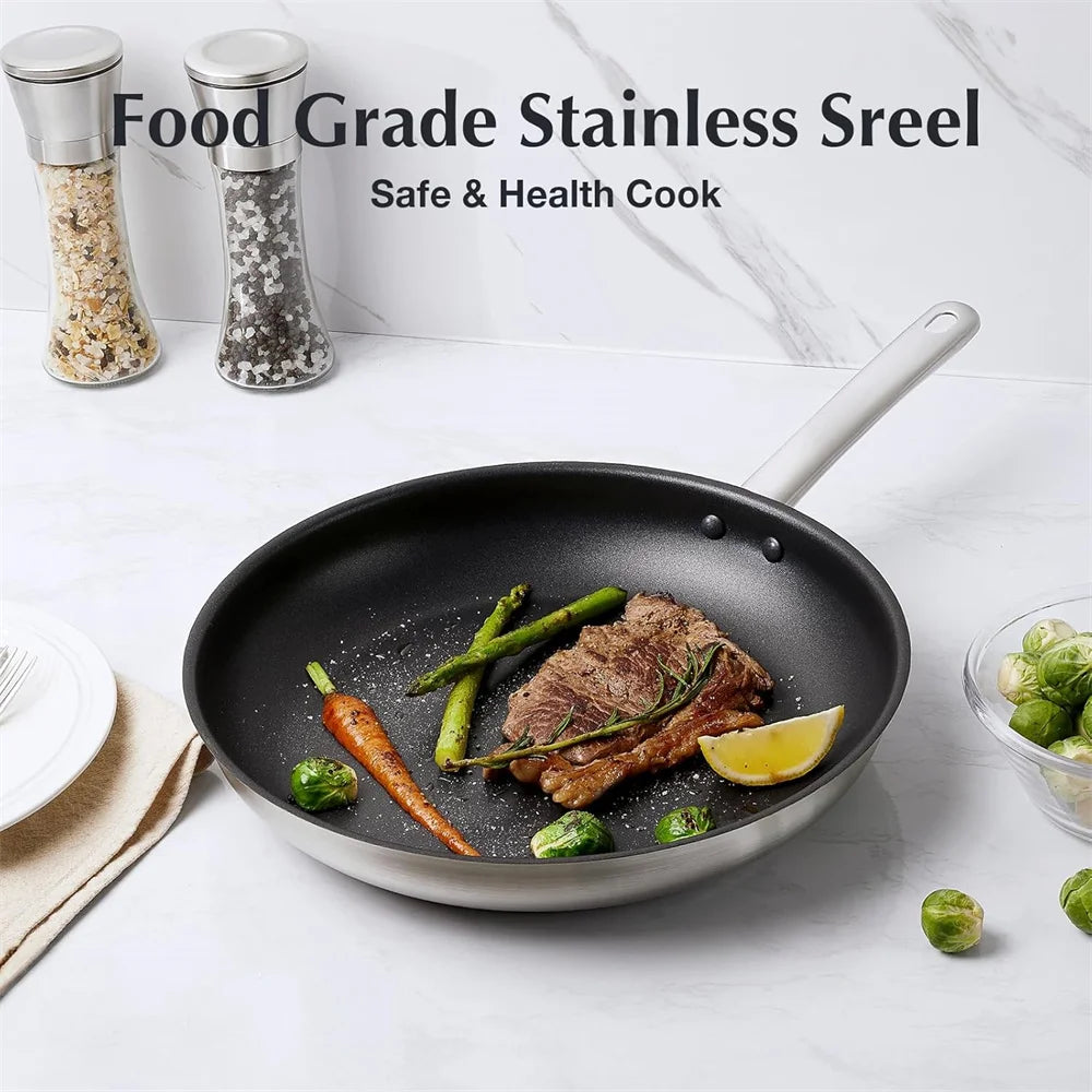 10 Piece Stainless Steel Pots & Pans Set with Non-Stick Interior – Saucepans, Casserole & Frying Pans with Glass Lids – Great for Induction & Everyday Cooking