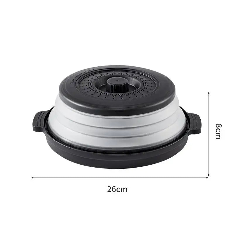Microwave Food Splatter Cover Foldable Multifunction Splash Collapsible Guard Kitchen Gadget Colander for Meal Steaming Tray BLACK