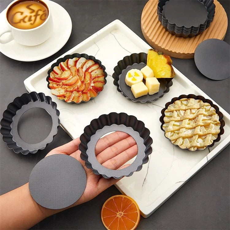 8cm Non-Stick Carbon Steel Mini Tart Pans with Removable Bottoms – Fluted Egg Tart Moulds – Great for Tarts, Quiches & Cupcakes – Available in 4 Pieces, 6 Pieces, 8 Pieces & 10 Pieces