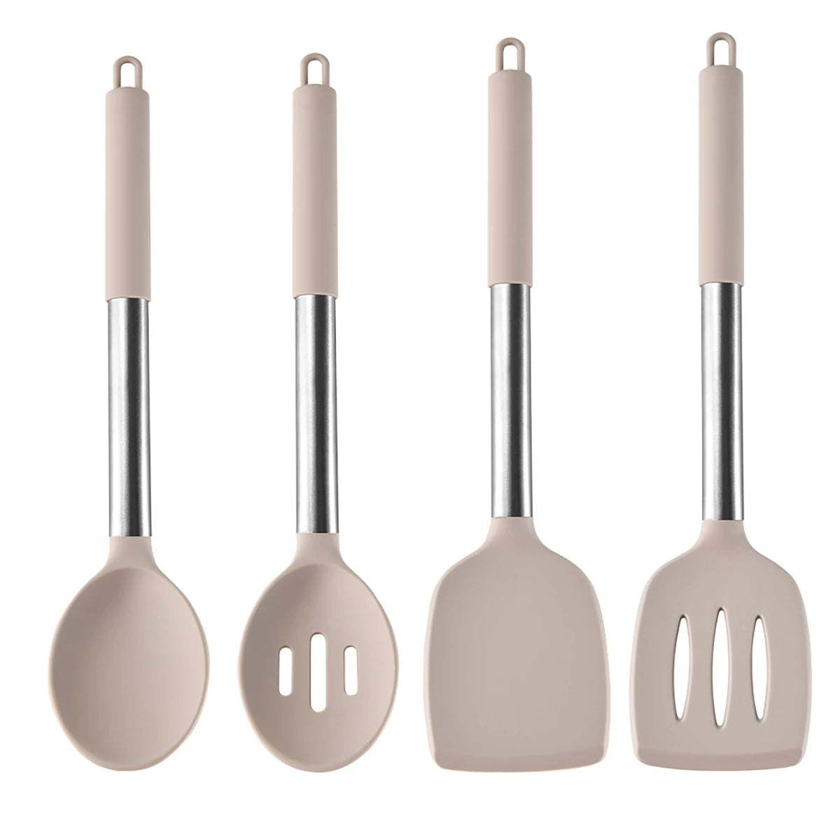 Silicone Kitchen Utensils Set with Stainless Steel Handles – Heat-Resistant & Safe for Non-Stick Cookware – Ideal for Daily Cooking – Available in Multiple Colours & Various Piece Set Options