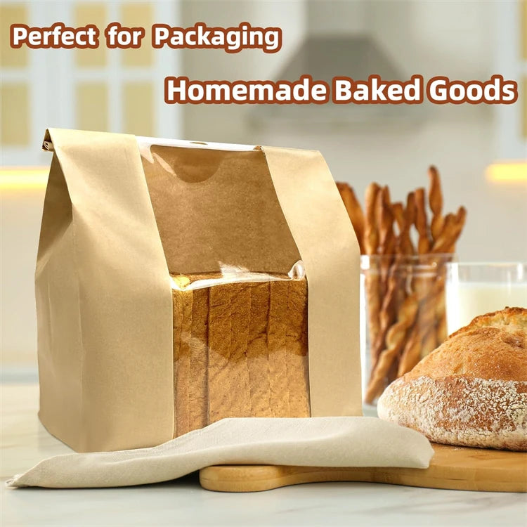 Large Paper Bread Bags with Clear Window – Bakery Bags for Homemade Sourdough, Cookies & Cakes – Great for Storing & Gifting Bakes – Available in 25 Pieces, 30 Pieces, 50 Pieces & 100 Pieces