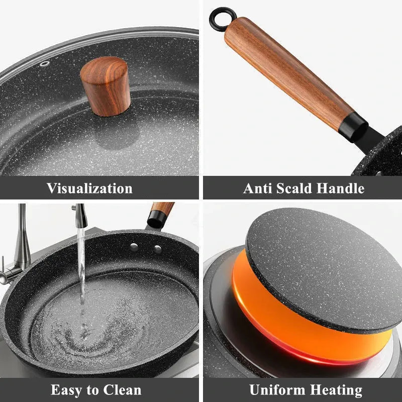 Maifan Stone Coating Non-Stick Frying Pan – Breakfast Skillet for Pancakes, Steaks, Searing, Frying Eggs & Omelettes – Available in 24cm, 26cm, 28cm & 30cm (No Lid) and 24cm, 26cm, 28cm (With Lid) Options