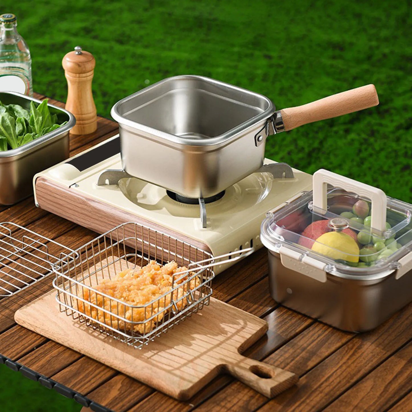 Portable Frying  Set Multifunctional Oil Saving Mini Fryer Kit Stainless Steel Pot For Kitchen Fries Chicken