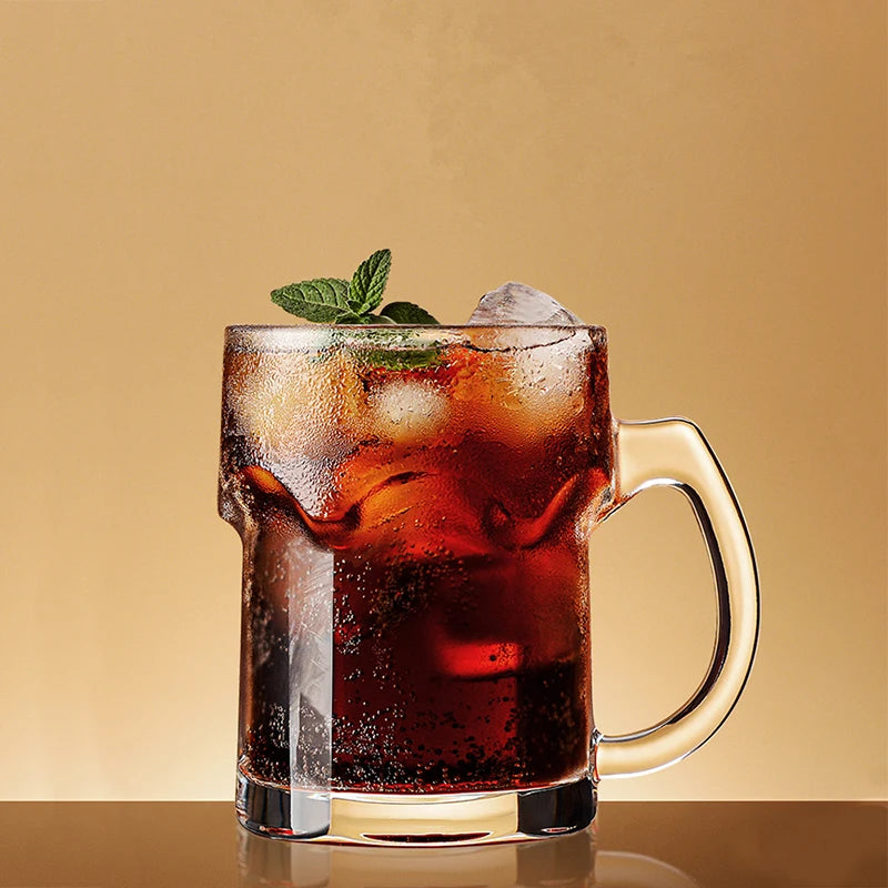 500ml Clear Dimpled Glass Mug with Handle – Durable Glass Drinking Stein – Perfect for Water, Juice, Milk & Iced Coffee