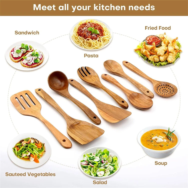 Natural Teak Wooden Kitchen Utensil Set